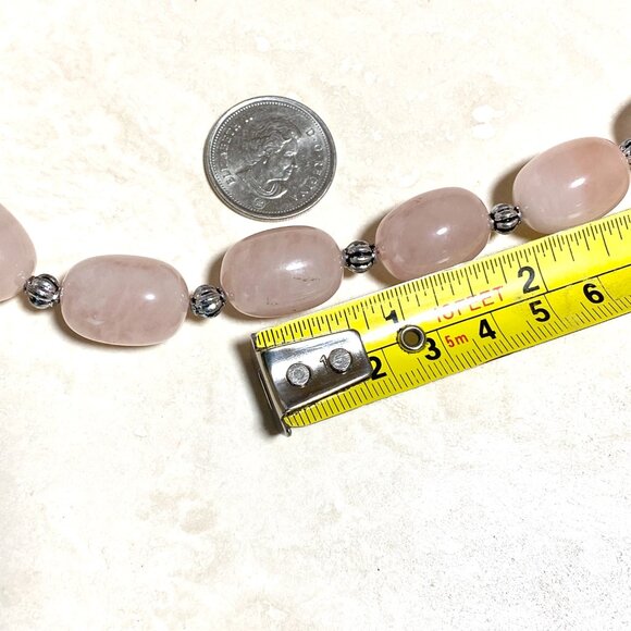 Beaded Rose Quartz Necklace, Pink Genuine Large Gemstone Choker - Picture 11 of 12